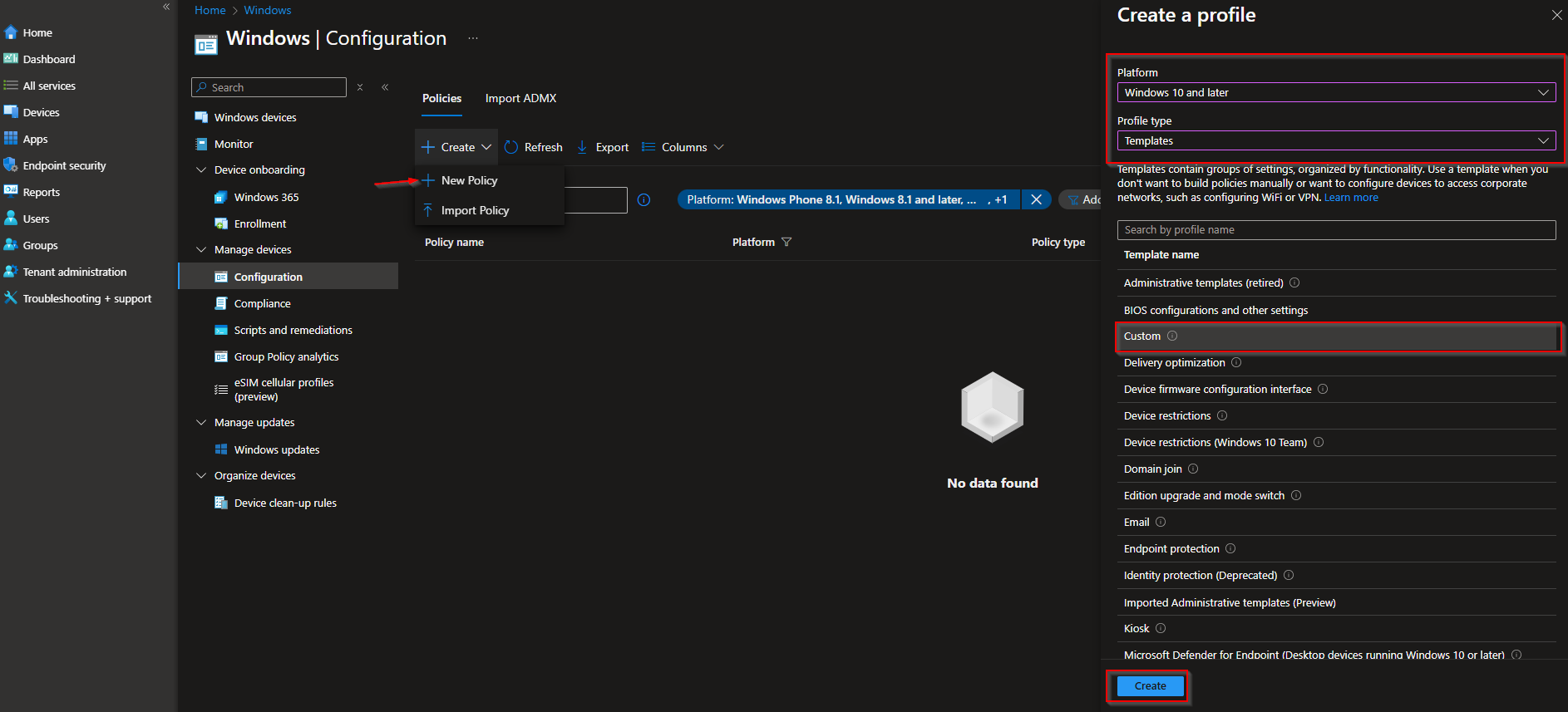 Creating a custom configuration profile in Intune